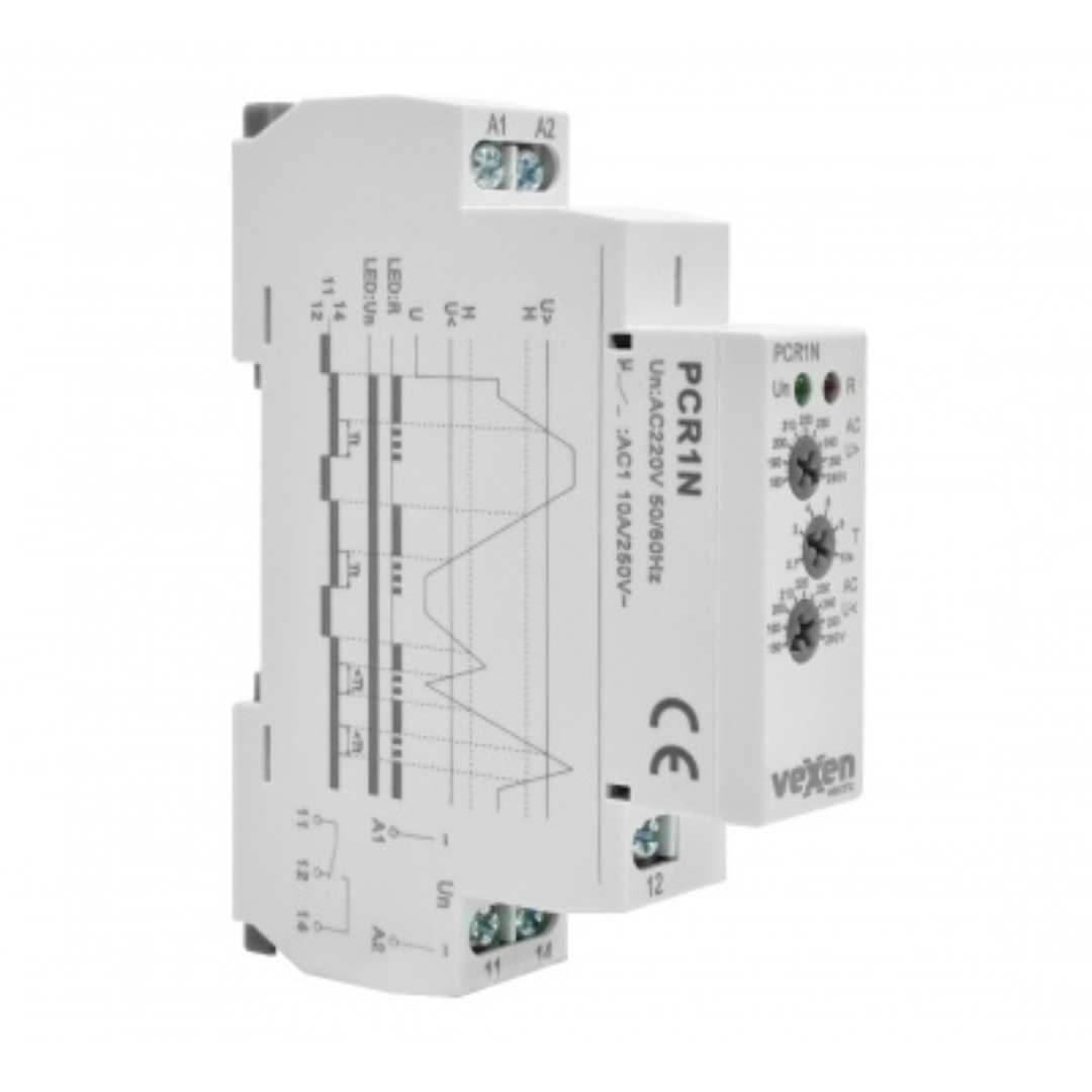 Vienfāzes sprieguma kontroles relejs, 1CO, 10A, AC 230V, PCR1N, Vexen