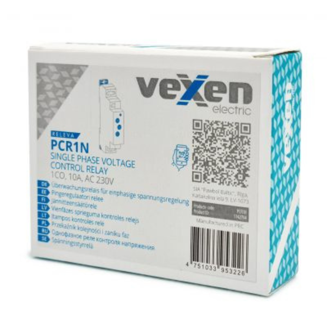 Vienfāzes sprieguma kontroles relejs, 1CO, 10A, AC 230V, PCR1N, Vexen