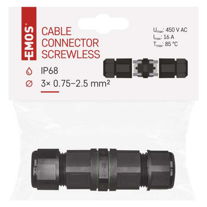 Kabeļu savienotājs bez skrūvēm, 3x0.75-2.5mm2, 16A, 250V, IP68, EMOS