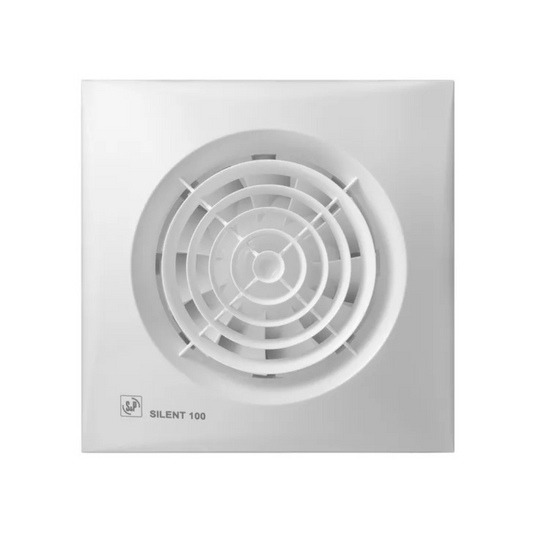 Ventilators SILENT 100 CRZ ar gultņa motoru, laika releju un vārstu, balts, 220-240V, paredzēts likt iekšā 100mm caurumā, S&P
