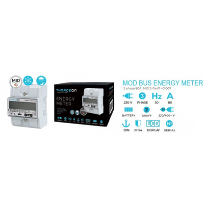 Elektroenerģijas skaitītājs 3F 5-80A, MID, MODBUS, LCD displejs, uz DIN sliedes