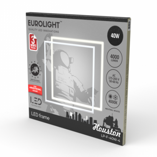 LED panelis-rāmis / gaismeklis HOUSTON, 40W, 595x595mm, 4000lm, 4000K, CRI80+, IP20, Eurolight