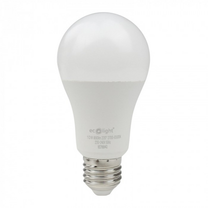LED spuldze 10W, E27, A60, 850Lm, 2700-6500K + RGB, 220-240V AC, WiFi, ar vadības iespēju no telefona - Tuya, ECOLIGHT