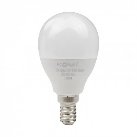 LED spuldze 6W, E14, G45, 520Lm, 2700-6500K + RGB, 220-240V AC, WiFi, ar vadības iespēju no telefona - Tuya, ECOLIGHT