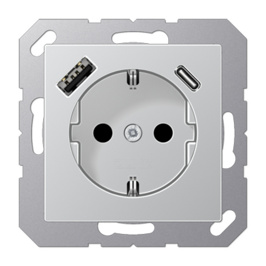 Rozete ar USB-C + USB-A ligzdu, alumīnija krāsa, A500