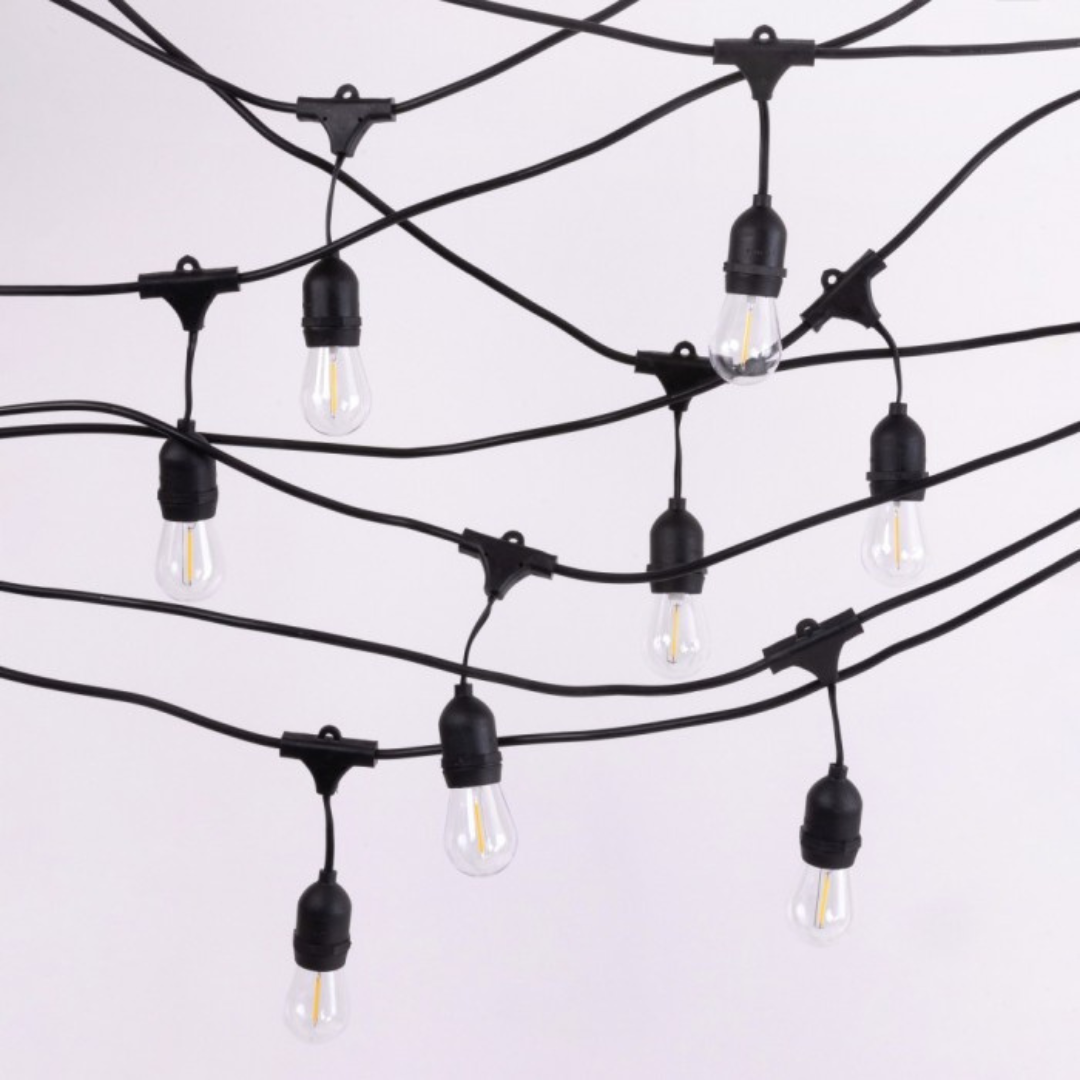 Spuldžu dārza virtene ar 10 patronam uz E27, ar 1W LED spuldzēm komplektā, 2700K, āra teritorijām un iekštelpām, garums 10m (var savienot savā starpā vairākas), IP44, ECOLIGHT