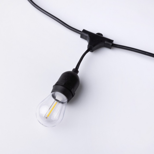 Spuldžu dārza virtene ar 10 patronam uz E27, ar 1W LED spuldzēm komplektā, 2700K, āra teritorijām un iekštelpām, garums 10m (var savienot savā starpā vairākas), IP44, ECOLIGHT