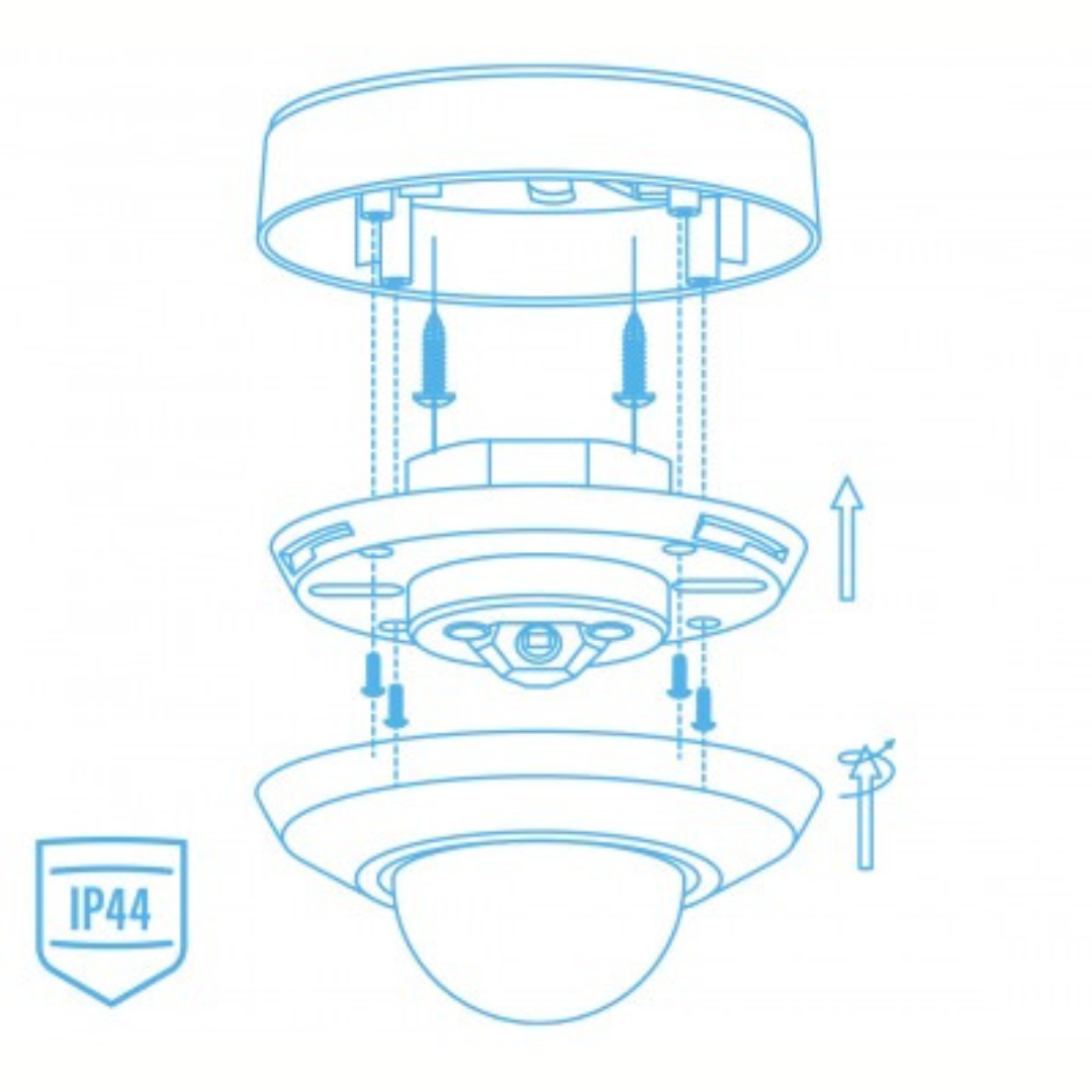 Klātbūtnes sensors balts, virsapmetuma / zemapmetuma, 360 grādi, 20m diametrs, IP44 / IP20, 2000W, ALIO PRO PU-360-20LW, VEXEN