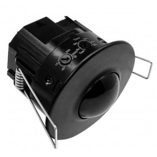 Klātbūtnes sensors ar melno lēcu, zemapmetuma, 360°, 10m, 2000W, IP44, SENSA PRO PF-360-10-1BBi, VEXEN